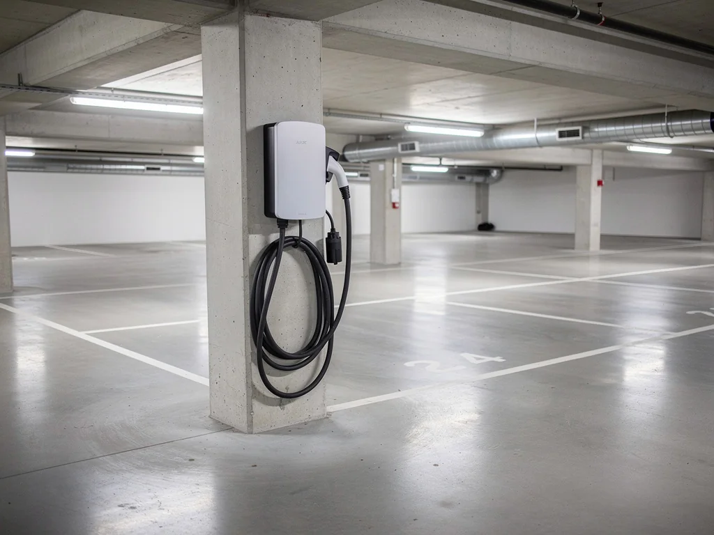 Colonne de recharge partagée au sous-sol d'un immeuble en copropriété